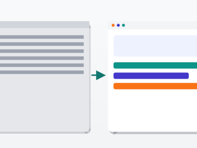 Abstract illustration contrasting an outdated gray website layout with a modern, colorful redesigned website